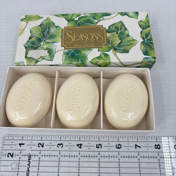 Seasons Inc Soap Bars Wild Orchid 3.5 oz White Scented New Sealed Box of 3 - Picture 4 of 8